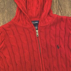 Girls Ralph Lauren Polo Cable Knit Holiday Zip Front Hooded Cardigan Sweater 6X